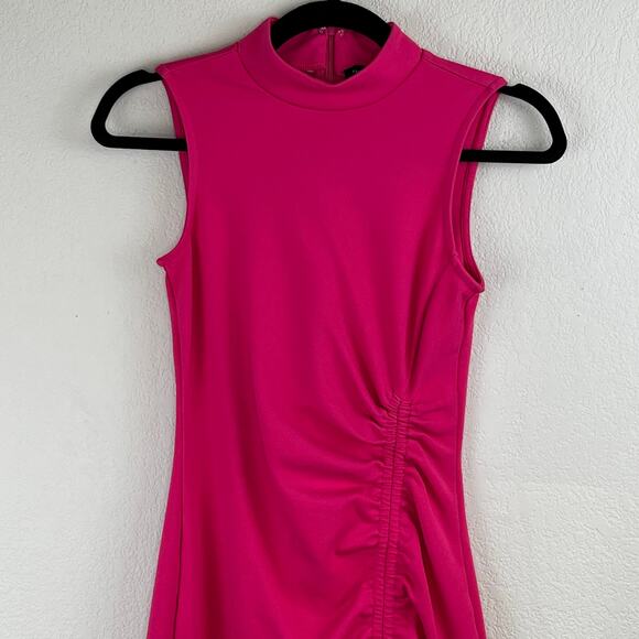 Halogen Cabernet Hot Pink Sleeveless Ruched Mock Neck Mini Dress Size XXS NWOT - Picture 5 of 12